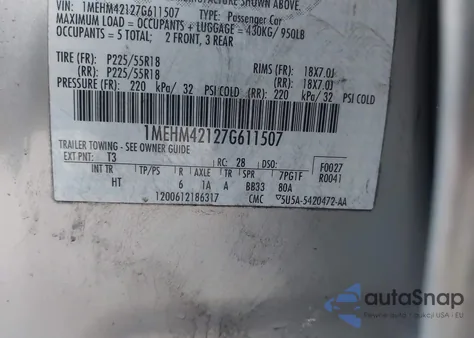 2007 Mercury Montego Premier from USA, damaged, VIN 1MEHM42127G611507